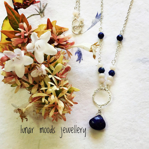 Lapis Lazuli, Pink Opal & Sterling Silver Necklace