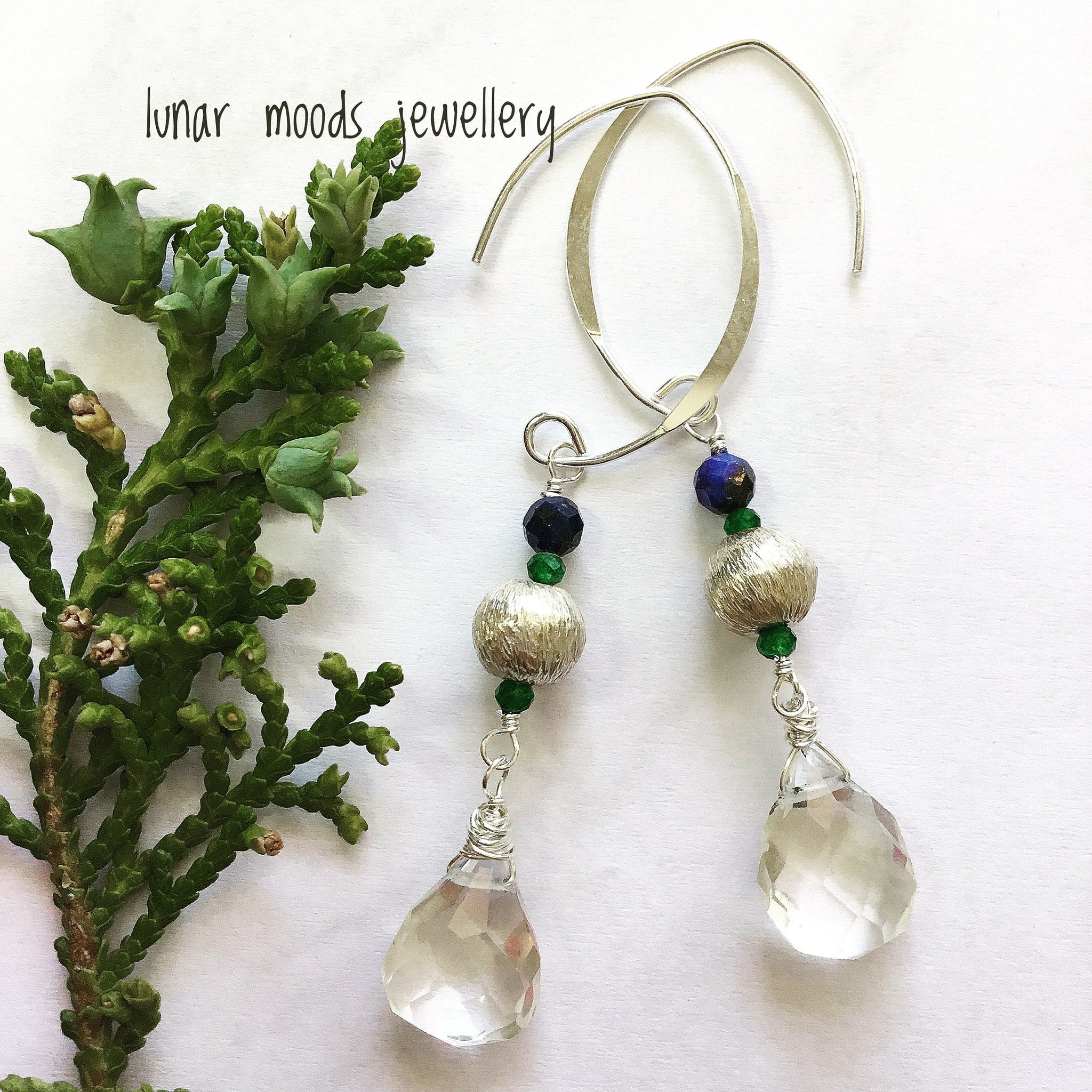 Crystal Quartz, Lapis Lazuli, Green Onyx & Sterling Silver Earrings