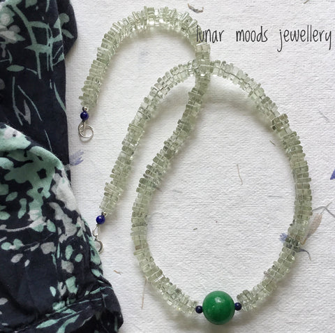 Green Quartz & Jade Sterling Silver Necklace