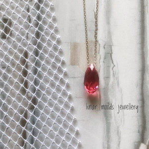 Pink Crystal Briolette Necklace  on Sterling Silver Chain