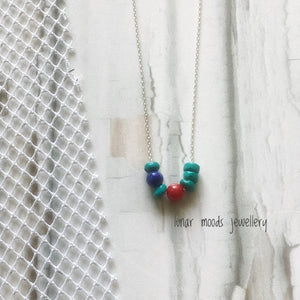 Turquoise, Coral & Lapis Lazuli Necklace on a Sterling Silver Chain
