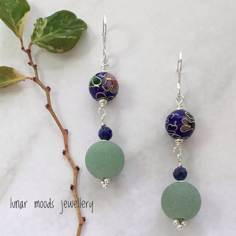 Amazonite, Lapis Lazuli & Cloisonne Bead Earrings