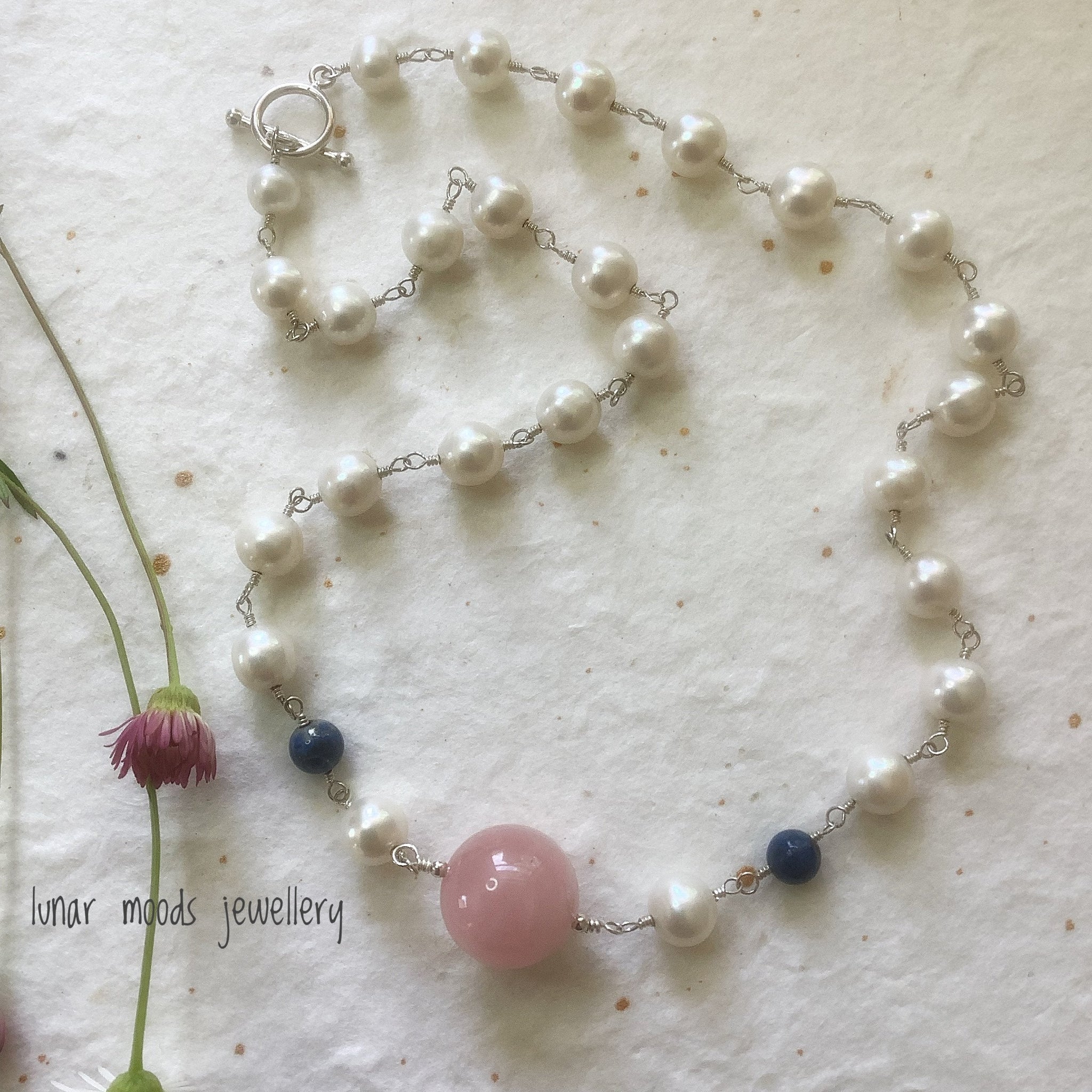Pearls, Lapis Lazuli & Rose Quartz Necklace