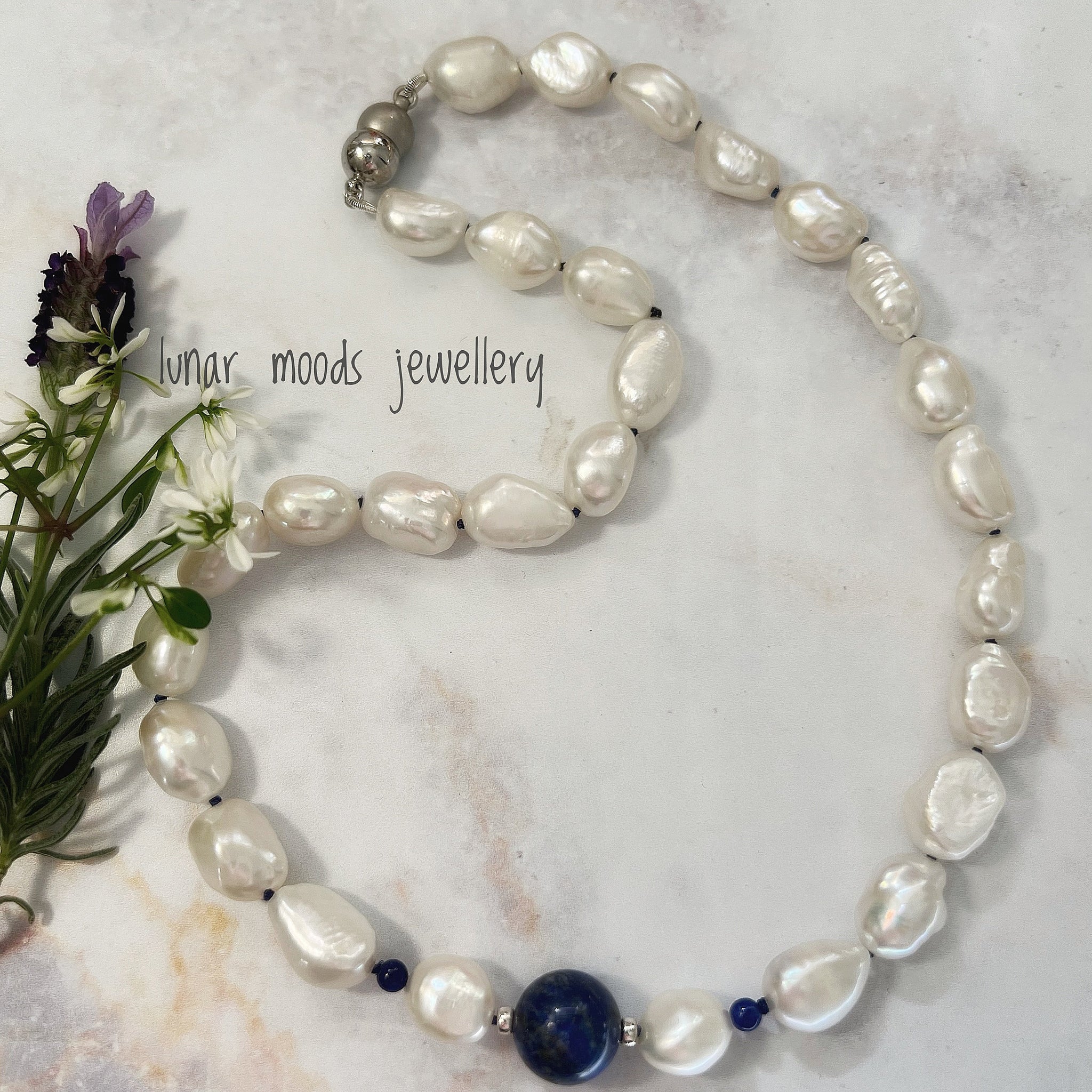Pearl and Lapis Lazuli Necklace