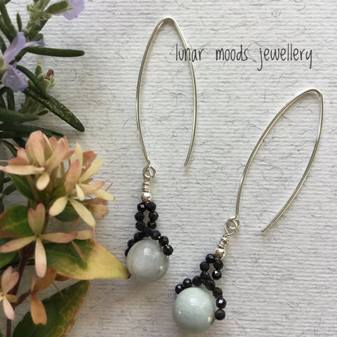 Black Spinel & Aquamarine Sterling Silver Earrings