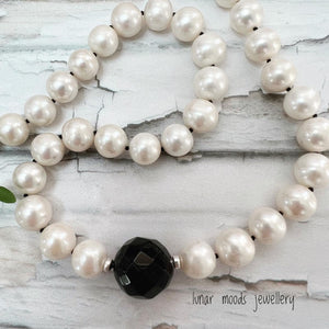 White Pearl and Black Onyx Necklace