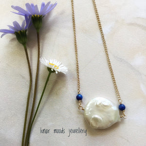 Pearl & Lapis Lazuli on Gold Filled Chain Necklace