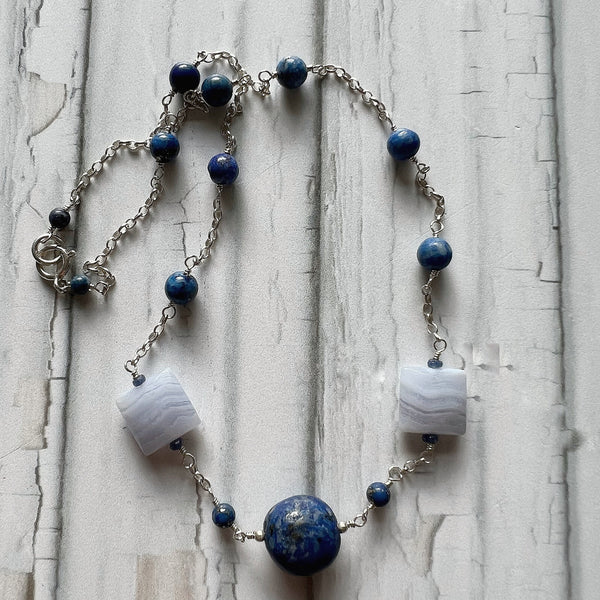 Lapis Lazuli and Blue Lace Agate Necklace