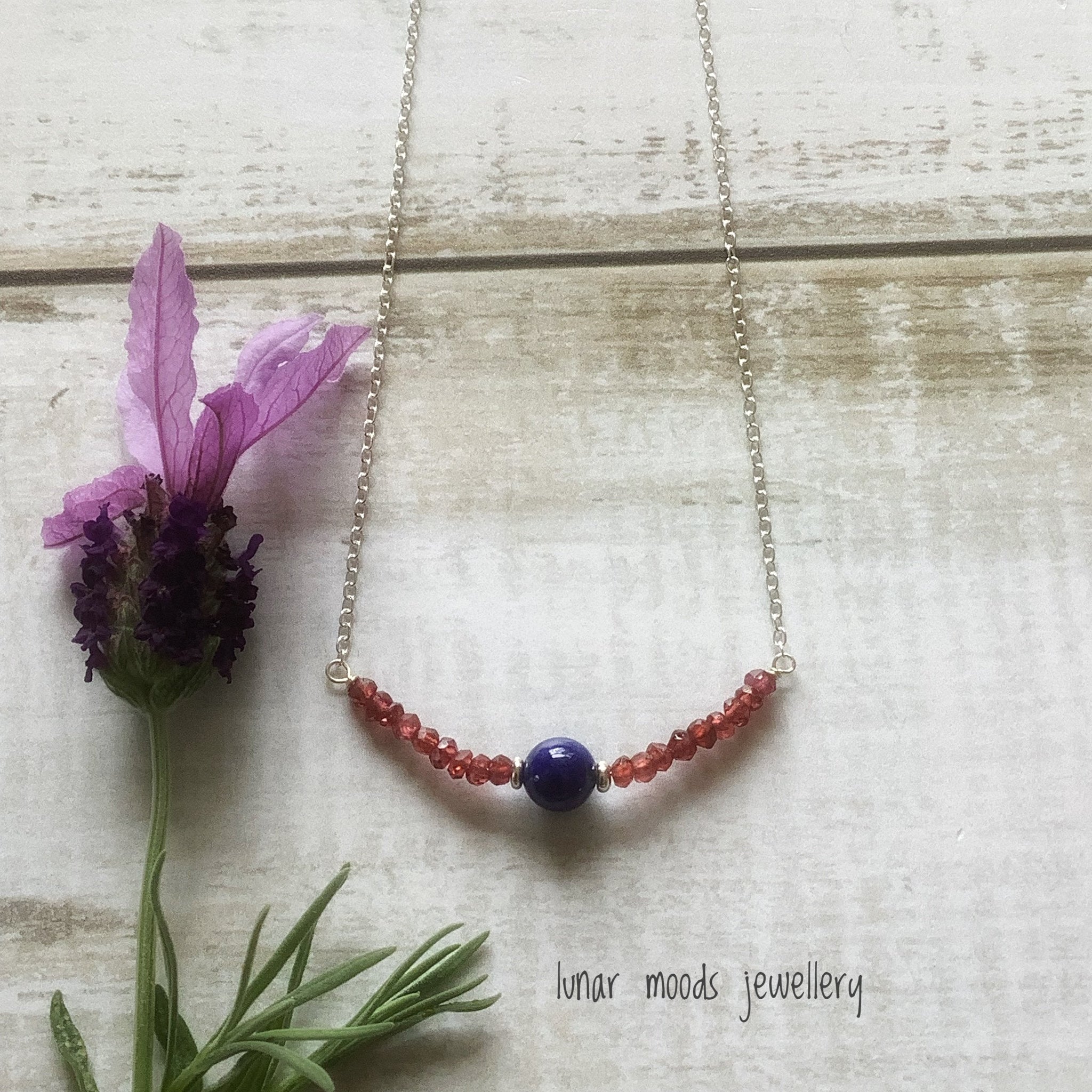 Garnet & Lapis Lazuli Silver Necklace