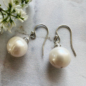 White Pearl and Sterling Silver Earrings