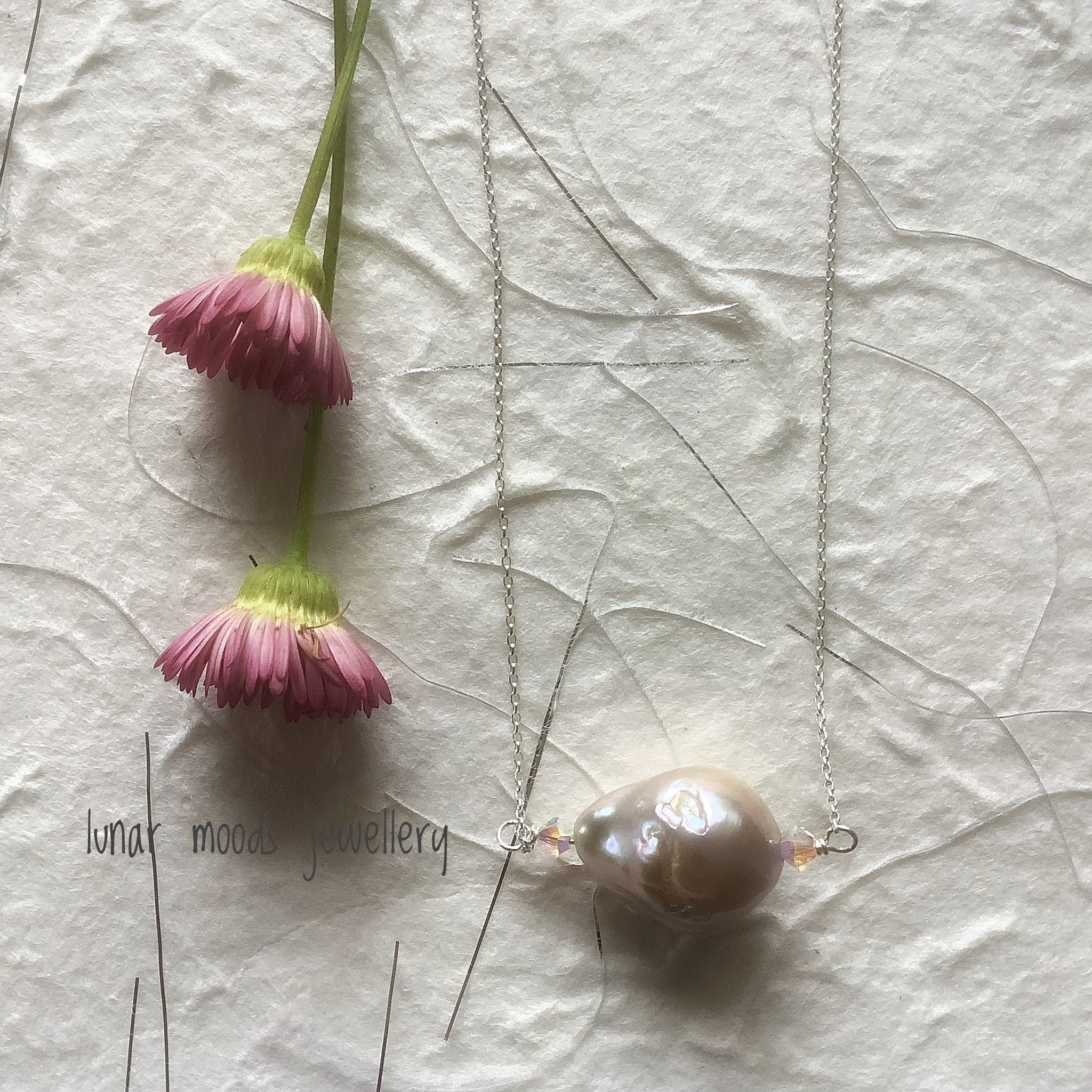 Baroque Pink Pearl on Sterling Silver Chain