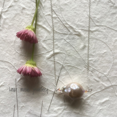 Baroque Pink Pearl on Sterling Silver Chain