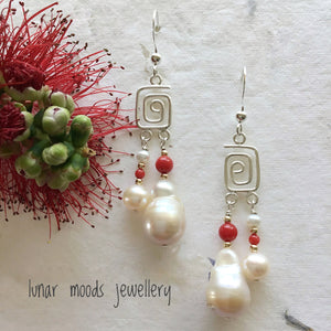Coral and Pearl Earrings