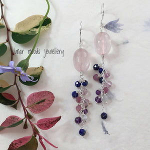 Rose Quartz & Mixed Gemstone Sterling Silver Earrings