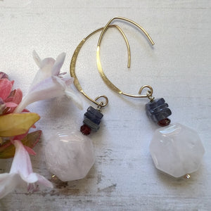 Rose Quartz, Iolite and Garnet Gold-Filled Earrings