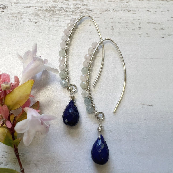 Lapis Lazuli and Morganite Sterling Silver Earrings