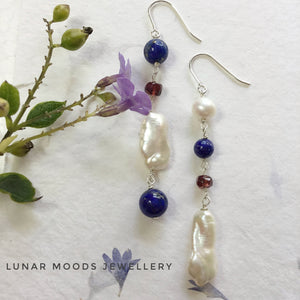 Freshwater Pearl & Gemstone Mismatched Earrings