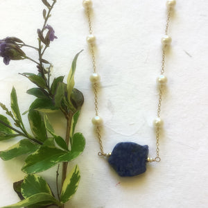 Freshwater Pearl & Lapis Lazuli Gold Filled Necklace