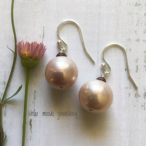 Pink Pearl & Red Jade Earrings