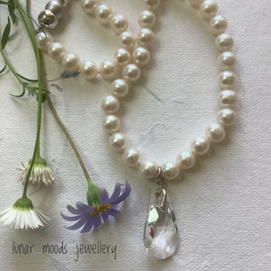 White Pearl & Teardrop Crystal Necklace