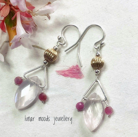 Rose Quartz Mixed Metal Earrings